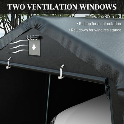 Outsunny 12' x 20' Heavy Duty Carport, Portable Garage Canopy Tent with 2 Ventilation Windows and Large Door, for Car, Truck, Boat, Motorcycle, Bike, Garden Tools, Black