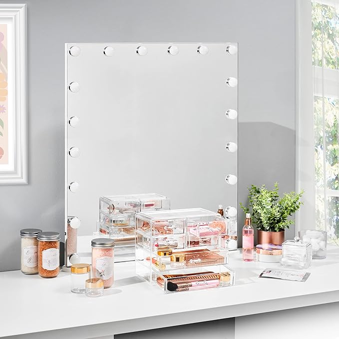 Sorbus Clear Makeup Organizer Display - Stylish Organization and Storage Case for Cosmetics, Jewelry & Hair Accessories - Space Saving Makeup Organizer for Vanity & Bathroom (2 Large, 4 Small Drawers)