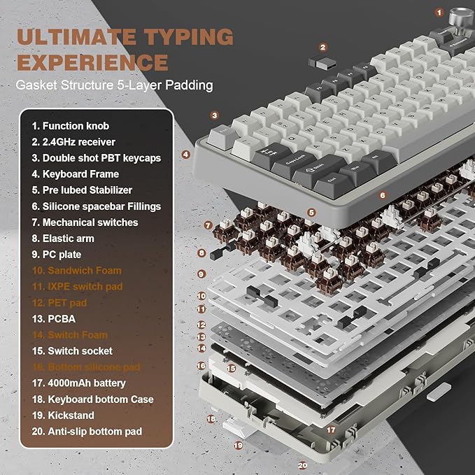 YUNZII B75 PRO Wireless Mechanical Keyboard, 75% Layout