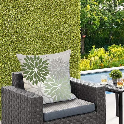 DFXSZ Outdoor Throw Pillow Covers 18x18 Inch Set of 2 Waterproof Spring Summer Geometric Elegant White Green Outdoor Pillow Covers for Patio Funiture Garden Couch 158D18