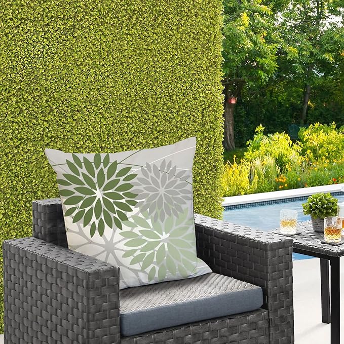 DFXSZ Outdoor Throw Pillow Covers 20x20 Inch Set of 2 Waterproof Spring Summer Geometric Elegant White Green Outdoor Pillow Covers for Patio Funiture Garden Couch 158D20