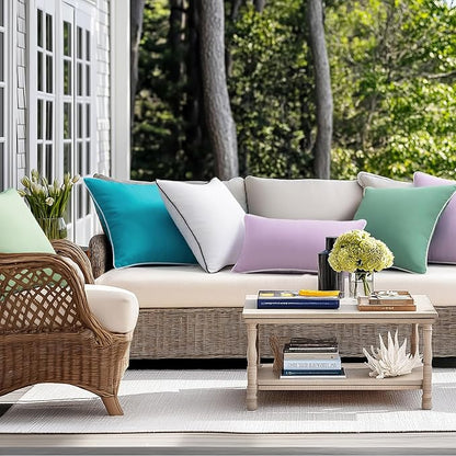 Phantoscope Pack of 2 Outdoor Waterproof Throw Pillow Covers Decorative Square Cushion Case Patio Pillows for Couch Tent Sunbrella, Lavender Purple 18x18 inches