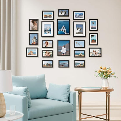 Vittanly Picture Frames Set of 20, Picture Frames Collage Wall Decor for Wall Mounting or Tabletop Display, Gallery Wall Frame Set with 4Pcs 8x10, 8Pcs 5x7 and 8Pcs 4x6, Black