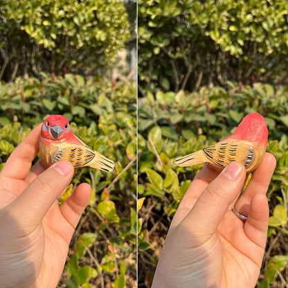 H&Zebrabro Hand Carved Bird Figurines, Hand-Painted Sculpted Wooden Birds, Wood Bird Sculptures for Home Decoration, Hand Crafted Life Like Bird Statues, Ideal Gifts for Bird Lovers (House Finch)
