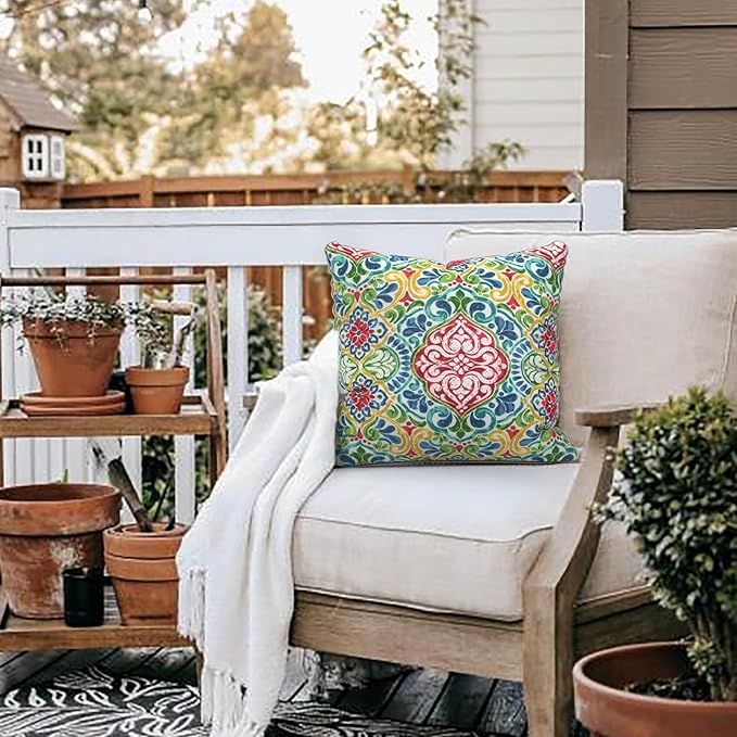 LVTXIII Set of 2 Patio Throw Pillows Waterproof 18"x18" Fade Resistant Outdoor Throw Pillows with Inserts, Fluffy Decorative Garden Toss Pillow Cushions for Home Patio Coach Sofa Use, Damask Red