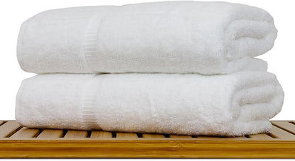 Luxury Hotel & Spa Collection Highly Absorbent, Quick Dry 100% Turkish Cotton 700 GSM, Eco Friendly Towel, for Bathroom Dobby Border Soft Bath Towel Set 27 X 54 (White, Bath Towels - Set of 2)