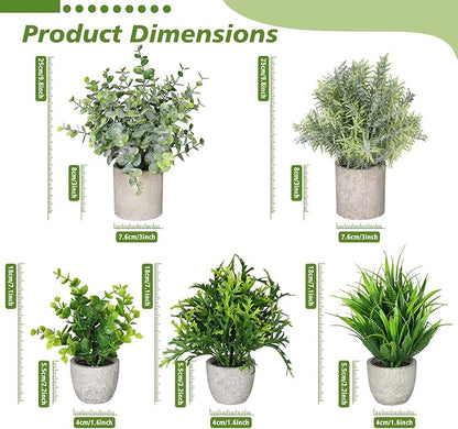 Fake Plants,5Pack Mini Potted Artificial Plant Small Faux Plant Indoor Outdoor for Home Decor,Eucalyptus Greenery Plastic Fake Green Grass Plants for Office Bathroom Shelf Farmhouse Coffee Table Decor