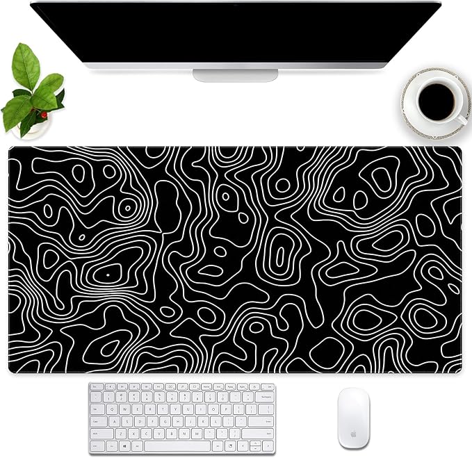 Black and White Topographic Map Gaming Mouse Pad