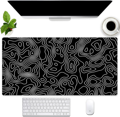 Black and White Topographic Map Gaming Mouse Pad