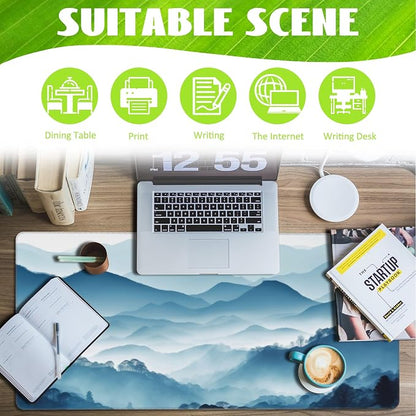 Large Gaming Mouse Pad, Mountain Desk Mat, Misty Forest Mountains Desk Pad