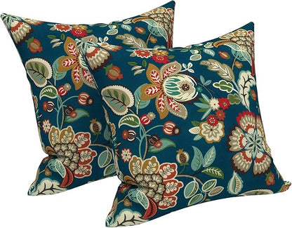 LVTXIII Outdoor Throw Pillows, Decorative Throw Pillows with Inserts, 20"x20" Square Pillows for Bed, Couch, Sofa and Patio Furniture, Set of 2, Peacock Blue