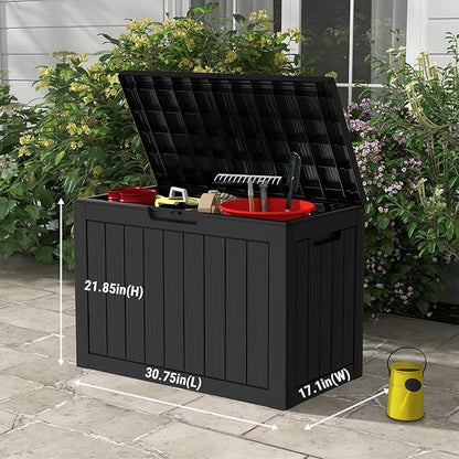 Mars Villa 45 Gallon Outdoor Storage Box, Resin Deck Box Waterproof, Storage Chest for Outside Patio Furniture Cushions, Pool Supplies, Garden Tools, UV Resistant and Weatherproof, Black