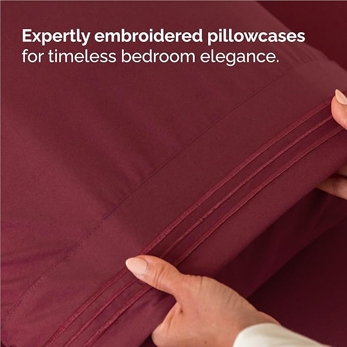 Full Size 4 Piece Sheet Set - Comfy Breathable & Cooling Bed Sheets Set - Hotel Luxury Bedding for Women, Men, Kids, Teens, Boys & Girls - Deep Pockets, Ultra-Soft, Wrinkle Free - Oeko-Tex - Burgundy