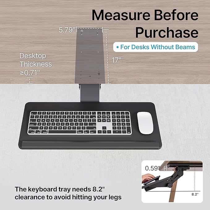 Keyboard Tray Under Desk with Storage Drawer, Height Adjustable Keyboard Tray