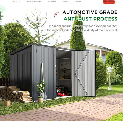 AECOJOY 7x3 Storage Shed, Lean to Bike Sheds & Outdoor Storage Clearance, 3x7 Storage Metal Garden Sheds, Small Metal Outdoor Storage Cabinet Weatherproof for Bikes in Dark Grey