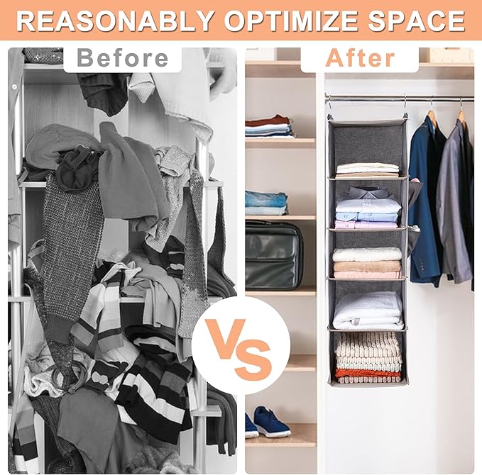 BOOMIBOO Hanging Closet Organize and Shelves，5-Hanging Shelf