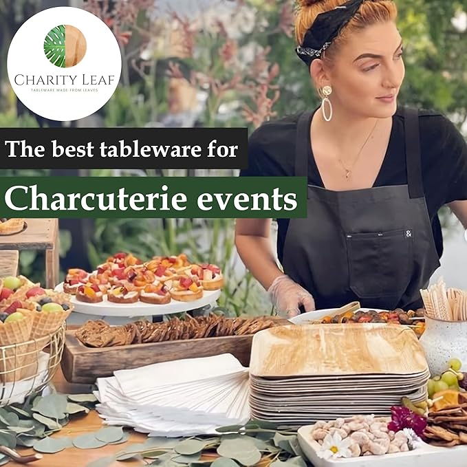 Charity Leaf Disposable Palm Leaf 4" Square Bowl (200 pcs) Dipping Bowls | Bamboo Like| All Natural and Biodegradable | Charcuterie Boards, BBQs, and Parties
