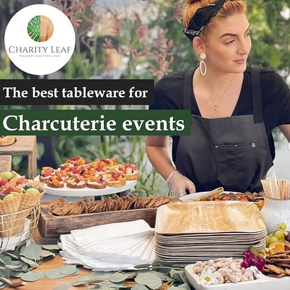 Charity Leaf Disposable Palm Leaf 4" Square Bowl (200 pcs) Dipping Bowls | Bamboo Like| All Natural and Biodegradable | Charcuterie Boards, BBQs, and Parties