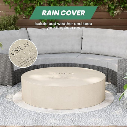 COSIEST Outdoor Propane Fire Pit Coffee Table w Gray 42 inch Round Base Patio Heater, Certified, 50,000 BTU Stainless Steel Burner, Wind Guard, Transparent Gray Fire Glass, Rain Cover
