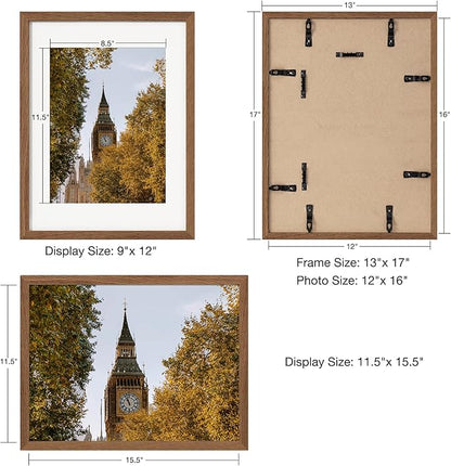 Axeman 12x16 Picture Frame with Mat for 8.5x11, Solid Oak Wood Frame w/Tempered Real Glass, Wooden Certificate Document Frame Horizontal and Vertical Formats for Wall with Wall Hook Included, Walnut