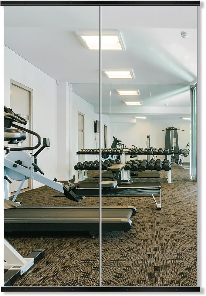 Delma Home Gym Mirror, 70''x24''x2PCS Black Wall Mounted Large Frameless Tempered Glass Wall Mirror for Home Gym, Garage, Bedroom, Bathroom