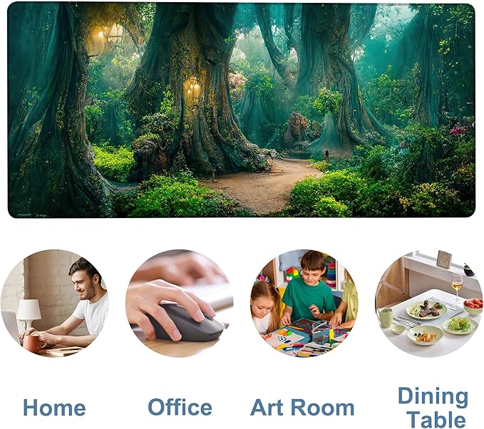 Gaming Desk Pad Large Extra Length Mysterious Forest Mouse Pad Keyboard Laptop