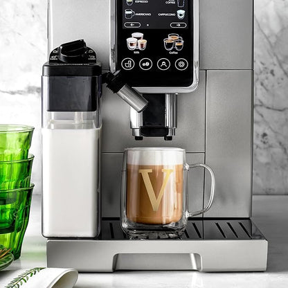 COLLECTIVE HOME - Double Walled Glass Coffee Mugs, Insulated Coffee Mug with Handle, Personalized Gifts for Women, Men, Christmas, 14 oz Monogram Cups (V)