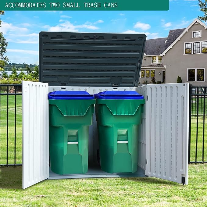 YITAHOME 35 Cu Ft Horizontal Weatherproof Storage Shed Without Shelves, Outdoor Lockable Resin Unit for Tools and Gear, Simple Assembly (Light Gray)
