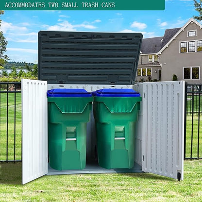 YITAHOME 35 Cu Ft Horizontal Weatherproof Storage Shed Without Shelves, Outdoor Lockable Resin Unit for Tools and Gear, Simple Assembly (Light Gray)