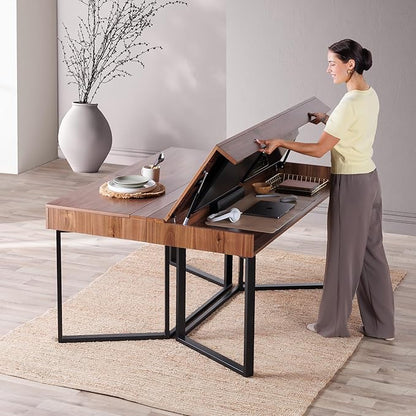 Transformer Table to Desk – Expandable Dining Table to Computer Desk, Work-from-Home Office Desk, Gaming Desk, Study Desk, Space-Saving Adjustable Furniture (Dark Brown)