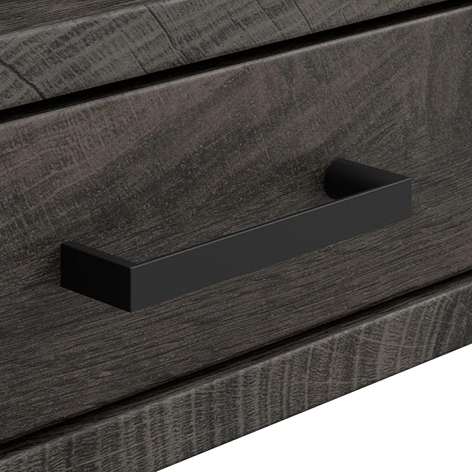 Bush Furniture Steele 54W Writing Desk with Storage in Dark Gray Hickory | Large Wooden Computer Table for Home Office Workspace