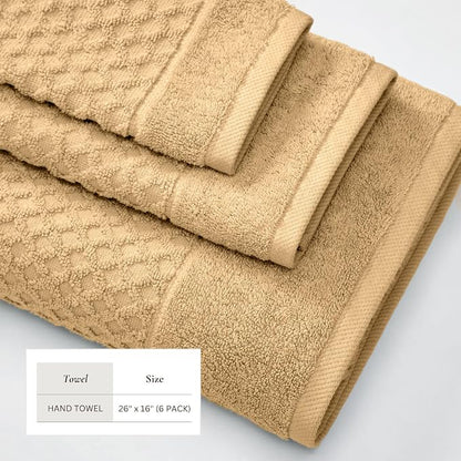 Great Bay Home Hand Towels - 100% Cotton 6 Pack 26x16 Hand Towel Set - Absorbent, Durable, Quick-Dry Towels for Bathroom (Sand)