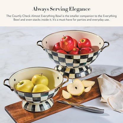 MACKENZIE-CHILDS Enamel Bowl, Small Serving Bowl for Entertaining, Almost Everything Bowl, Black-and-White Courtly Check