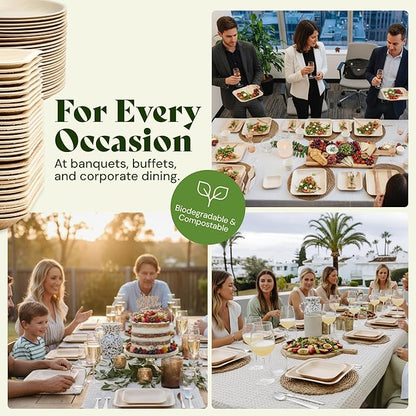 Chic Leaf Square Palm Leaf Tableware - 10" & 7", Pack of 24 - Durable Bamboo Disposable Dinnerware - Eco-Friendly Compostable Plates - Versatile Party & Appetizer Plates
