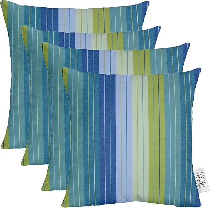 RSH DECOR: Sunbrella Square Throw Pillows Set of 4 | 17" x 17" | Water and Fade-Resistant Performance Fabric | Outdoor Pillow Covers with Down-Alternative Inserts | Seville Seaside
