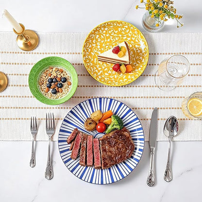 Selamica Ceramic Plates and Bowls Sets,24 Pieces Dinnerware Sets for 8,Scratch Resistant Dish Set for family gathering,Dishwasher & Microwave Safe, Assorted Colors
