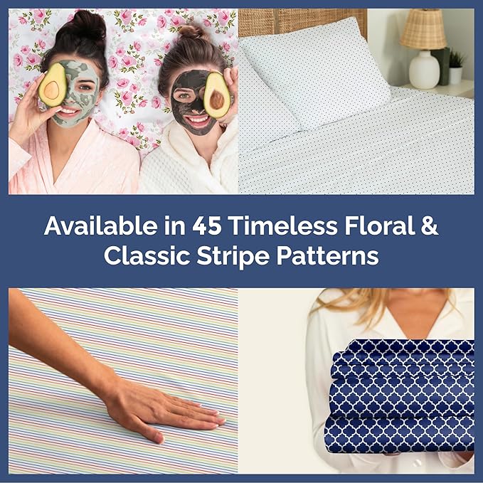 Striped Sheets - Blue & White Striped Sheets - 1 Flat & 1 Fitted & 2 Pillowcases w/ Deep Pockets – Comfy, Wrinkle & Fade Free - Soft, Breathable & Cooling - Luxury Pinstripe Bedding - Full Size Set