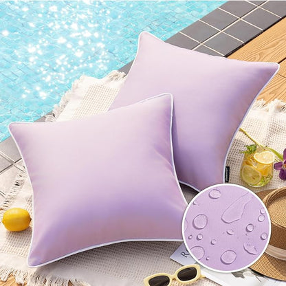 Phantoscope Pack of 2 Outdoor Waterproof Throw Pillow Covers Decorative Square Cushion Case Patio Pillows for Couch Tent Sunbrella, Lavender Purple 18x18 inches
