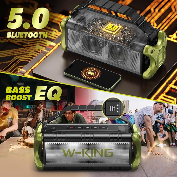 W-KING Bluetooth Speaker, 90W Max Portable Loud Speakers Wireless, IPX6