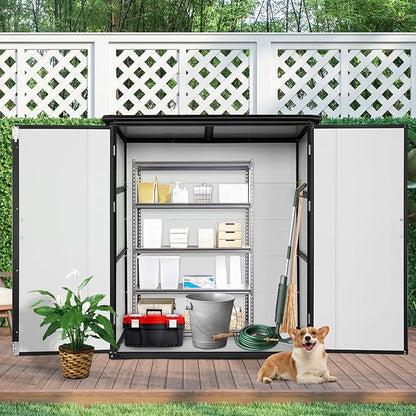 5x3 FT Resin Outdoor Storage Shed with Floor, Resin Cabinet with Lockable Doors, Waterproof Plastic Bike Tool Shed Easy to Install for Patio Furniture, Bikes, White