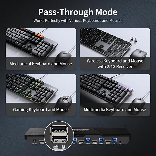 TESmart 8K@60Hz HDMI KVM Switch 1 Monitor 4 Computers USB 3.0, KVM Switch 4