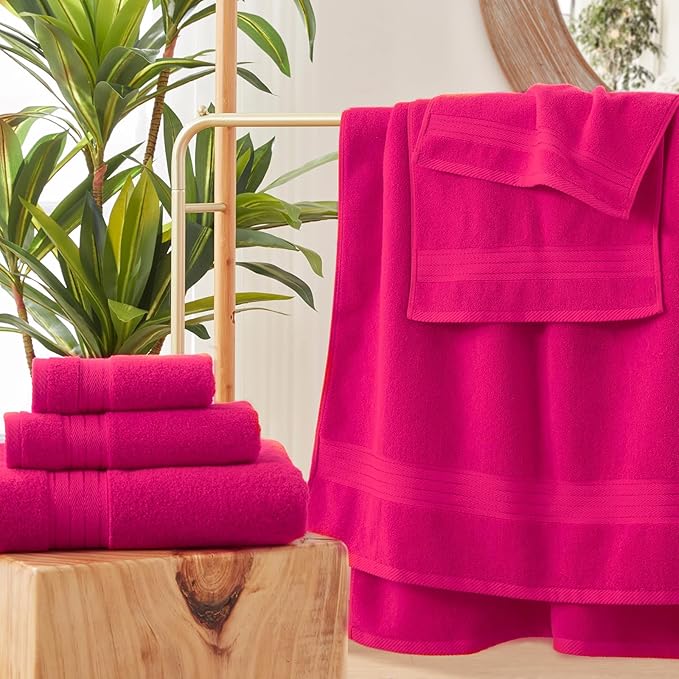 COZYART Hot Pink Bath Towel Set, Turkish Cotton Hotel Large Towel Bulk for Bathroom, Thick Bathroom Sets of 6 with 2 Bath Towels, 2 Hand Towels, 2 Washcloths, 650 GSM
