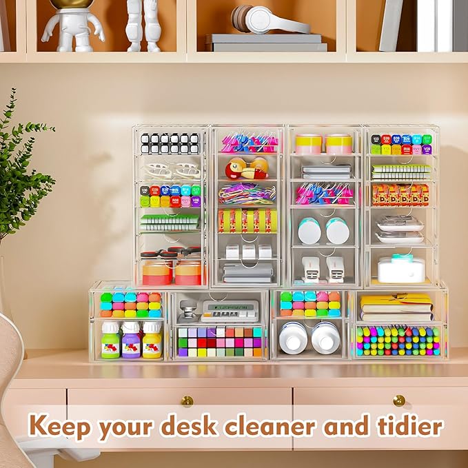 Acrylic Makeup Organizer with 13 Drawers, Bathroom Counter Organizer, Acrylic Organizers, Desk Organizer, Office Supplies, Storage Drawers for Cosmetic, Pencil, Coffee, etc 3 Pack