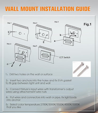 CLOUDY BAY 5CCT 12V 4W Low Voltage LED Step Light with Horizontal Louvered Faceplate for Steps Decks Stairs,Outdoor Stair Lights,Wet Locations,6 Pack,Black