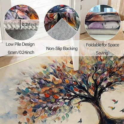 Geometric Rug, Mid Century Modern Rug, Abstract Colorful Geometric Rugs, Washable Non-Slip Soft Low Pile Vintage Abstract Carpet for Living Room, Bedroom (7' x 10'(Rectangular))