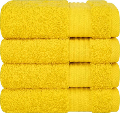 Cotton Paradise 100% Cotton Turkish Towel Set, Soft Absorbent Quick Dry, 4 Piece Washcloth Set, Yellow