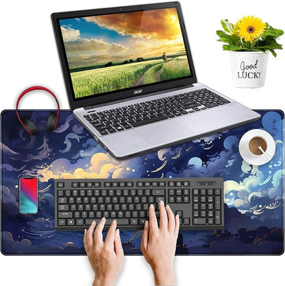 Blue Clouds Desk Mat Large XXL Gaming Mouse Pad Non-Slip Rubber Base Mousepad