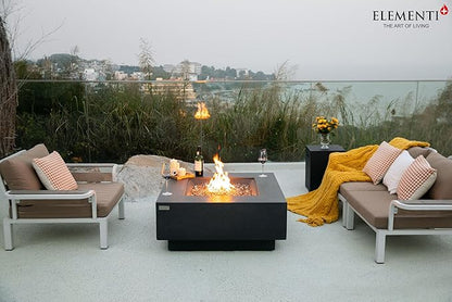 Elementi+ | Bundle Bergen Gas Fire Pit Cast Concrete 40" Square Fire Table, Outdoor Fire Pit Electronic Ignition | Canvas Cover, Fire Glass and Burner Lid Included | Dark Gray | Propane Gas