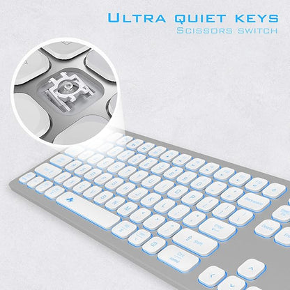 Aluminum Quiet Wired Keyboard Backlit- Slim Chiclet Key Compatible with Apple iMac, MacBook, Mac and PC, USB Keyboard Numeric Keypad RGB Lighted Key - Silver White