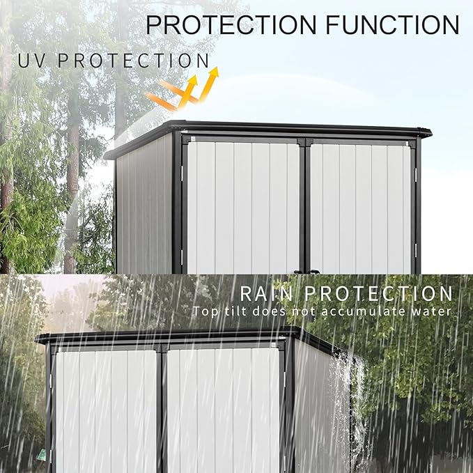 5x3 FT Resin Outdoor Storage Shed with Floor, Resin Cabinet with Lockable Doors, Waterproof Plastic Bike Tool Shed Easy to Install for Patio Furniture, Bikes, White